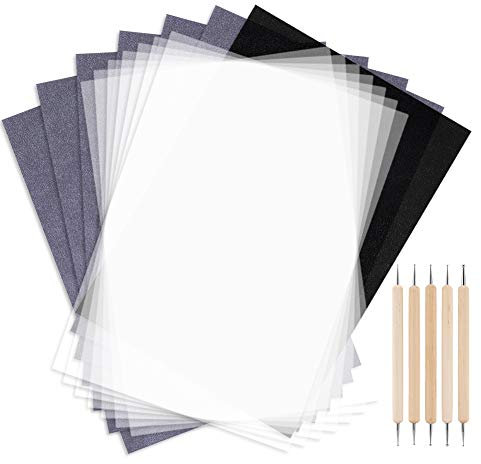 100 Blatt schwarzes Kohle-Transferpapier mit 100 Blatt Transparentpapier und 5 Stück Prägestiften, Werkzeugen 30 x 21 cm Kopierpapier zum Durchpitzen von Mustern auf Holz, Papier, Leinwand, Stoff