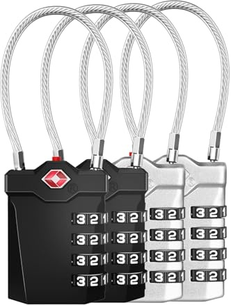 ZHEGE Candado Maleta Viaje, Cerradura para Equipaje (4, Negro & Plateado)