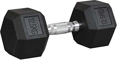 HOMCOM Hexagon hantel gjutjärn hantel gummi hantel handtag räfflade vikter metall gummi svart 1 x 12,5 kg