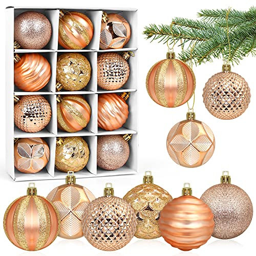 Bolas de Navidad Oro Rosa, Bolas de Navidad Grandes 6cm, Adornos árbol de Navidad 12PCS, Navidad Esferas de Plastico, Pintado Bolas Adornos, Boda de Fiesta Hogar