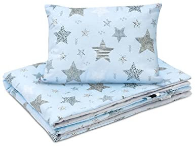 Bellochi Multifunktional Baby Decke Set - Doppelseitig Baby Bettwäsche 75x100 cm und Kissen 30x40cm - aus 100% Baumwolle - Rigel Star