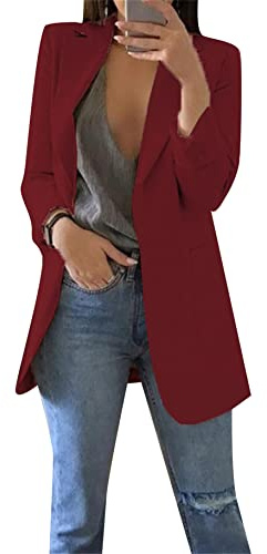 Yming Damen Langarm Blazer Vorne Offener Anzugjacke Reverskragen Büro Langarm Jacke Oversized