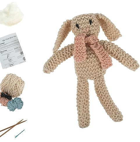 Trimits 'My First' Beginner Knitting Kit - Starter Kit Including Yarn, Needles, Stuffing, & Instructions, Beginners Knitting Set Gift - 27.5 x 18.5cm, Bunny