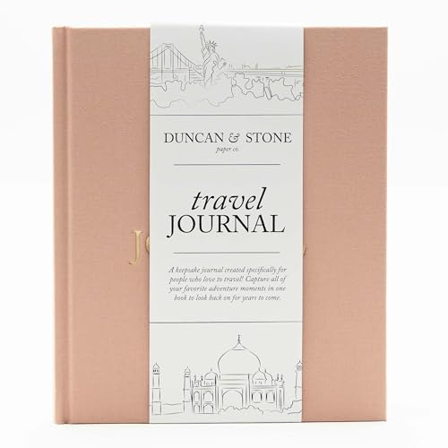 DUNCAN & STONE PAPER CO. Travel Journals - Elegant Journaling Notebook To Record All Your Travel Fun, & More - 110 Page Linen Hardcover Journal For Up To 15 Trips (Rose)