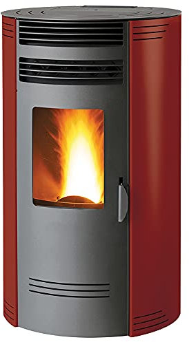 Generico Pelletofen BIO GQ80-8 kW Rund mit Gusseisen-Feuerschale, Rot, 510x480x900 mm