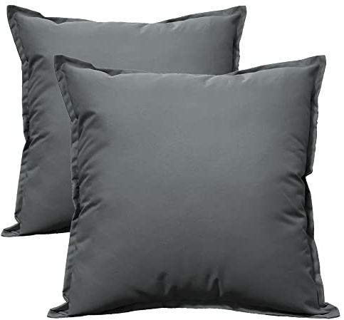 Olivia Rocco Pack of 2 Waterproof Cushion Cover Outdoor Garden Breathable Decorative Cushions Covers for Patio Bench Sofa Furniture Indoor Living Room Bed Chair Scatter, 43 x 43 cm Charcoal