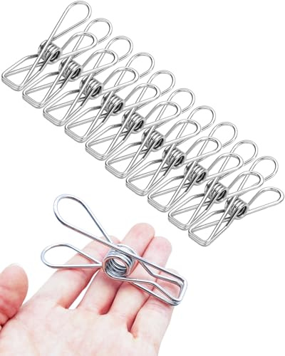 Mollette grandi in acciaio inox, resistenti e multiuso, per appendere vestiti e confezioni alimentari, 10 pezzi, 8,1 cm