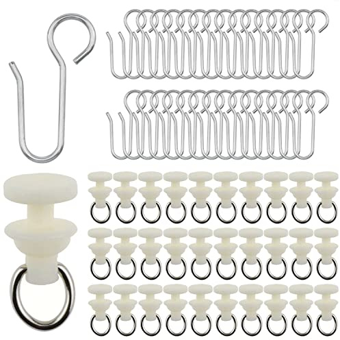 AYLIFU-30pcs Stainless Steel Curtain Track Hook and 30pcs Curtain Track Glider Rail Hook Roller Used for Most Types of Curtains