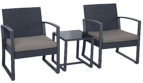 SVITA LOIS L Poly Rattan Sitzgruppe Gartenmöbel Metall-Garnitur Balkonmöbel Tisch Sessel (Schwarz/Grau)