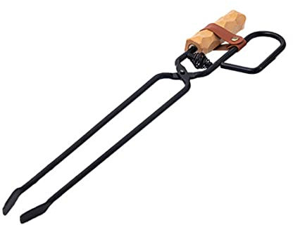 MOTUZP Kaminzange, Holzkohlezange, Holzkohlezange, Buchenholzgriff, Eisenklemmenzange, Robuste Holzpinzette, Hohe Temperaturbeständigkeit, Feuerzange für Den Außenbereich(Holzzange)