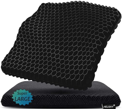Helishy Gel Seat Cushion for Long Sitting Pressure Relief (Super Large&Thick) - Wheelchair Cushion for Pressure Sores, Coccyx, Sciatica, Back Pain Relief - Non-Slip Butt Pillow for Office, Home, Car