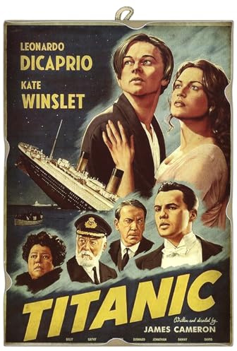 KUSTOM ART Quadro Quadretto Stile Vintage Serie Locandine Film Famosi Titanic Stampa su Legno 25x18 cm.