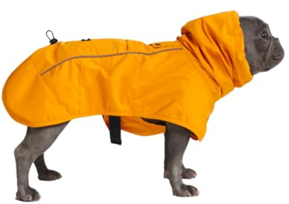 Spark Paws Dog Raincoat, Waterproof Coat Rain Jacket for Small Medium Large Dogs, Reflective Breathable Full-Body Coverage - Mustard Yellow - L