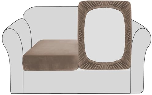 BellaHills Velvet Sofa Seat Cushion Covers Sofa Cover (1 Seater*2, Taupe) | Sectional Sofa Seat Covers Individual Cushion Covers Non-Slip Sofa Slipcovers Furniture Protector with Elastic Bottom