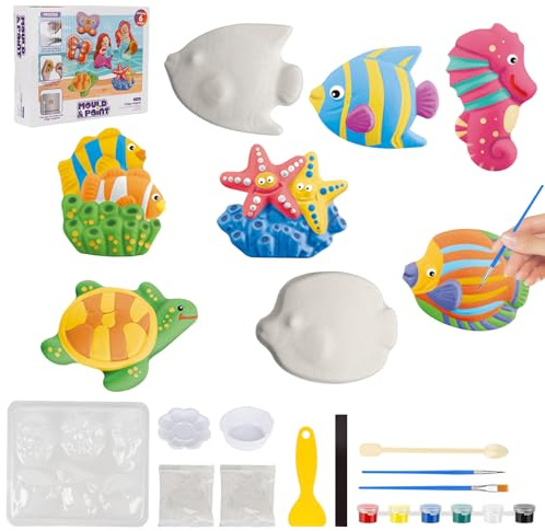 YAOZUP Figuras para Pintar, Juego de Manualidades de Escayola, Figuras de Escayola para Pintura (animales marinos)