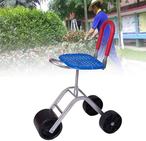 360° drehbarer Gartensitz mit Verstellbarer Höhe, 3 Räder, Garten-Rollsitz, beweglicher Stahl-Gartenhocker mit Rädern, Ederly-Gartenhocker zum Beschneiden, Pflanzen und Pflücken im Garten (Farbe: Bl