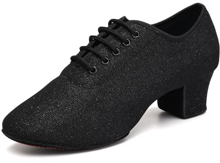 YCALCP Scarpe da Ballo Latino da Donna a Punta Chiusa Nere con Lacci Salsa Tango Pratica Scarpe da Allenamento Tacco 5cm, 38 EU