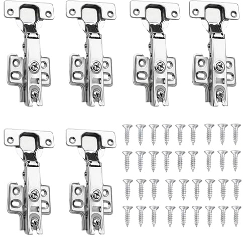 6pcs Cupboard Hinges and 36 Screws, Kitchen Cupboard Hinges, Cabinet Hinges, Kitchen Cabinet Hinges, Cupboard Door Hinges, for Kitchen Cabinet, Wardrobe Door, Bathroom Cabinet Hinges