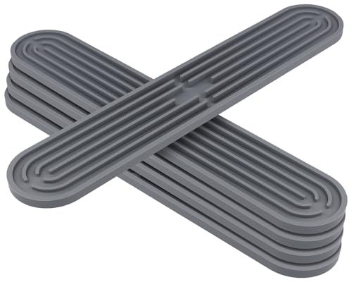 FUNSUEI 5 Stück 43 x 7.8cm Abtropfmatte Schmal Silikon, Grau Matte für Spülbecken, Silikon Abtropfmatte Spüle Silikonmatte Barmatte Küchenspüle Spülbecken Matte Lang für Küche