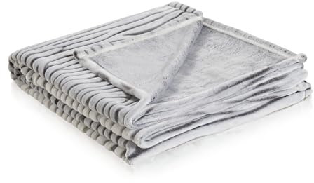Como Kuscheldecke Grau mit Zebra-Muster, Moderne Fleecedecke, fein gestrickte Wohndecke, 100% Polyester, 350GSM, gesäumte Einfassung 150 x 200 cm