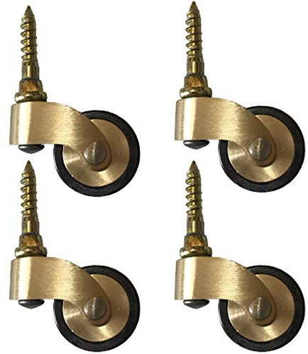 4 Stück Möbelrollen aus massivem Messing,Antik Vintage Gummierten Räder,Lenkrollen Transportrollen,360 ° Drehrad,Klavierrollen,Poliertes Messing,Mit Schrauben (60mm)