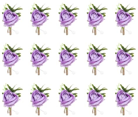 sourcing map Ansteckblume für Herren, 15 Stück, violette Rose, Bräutigamen, Anstecknadel mit Anstecknadeln für Hochzeit, Jahrestag, Dinner-Party