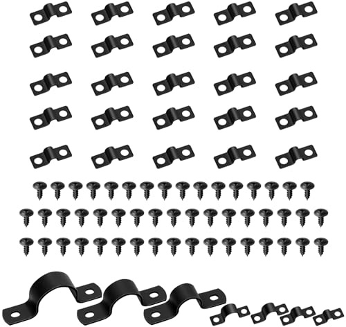 Mardatt 25 Set 5mm Two Hole Pipe Strap Clamp, Carbon Steel Rigid U Bracket Clamps U-Tube Strap Clamp Conduit Clamps with Self-Tapping Screws for Pipe Fixing, Black