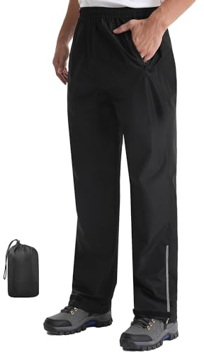 iCreek Men's Packable Rain Pants Waterproof Lightweight Over Pants Windproof Outdoor Pants for Fishing Golf Hiking (Black, X-Large/30 Inseam)