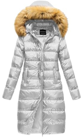 Beokeuioe Manteau d'hiver - Doudoune brillante - Veste matelassée pour femme - Veste d'hiver courte - Manteau d'hiver avec col en fausse fourrure - Manteau matelassé - Veste de transition, B argenté.,