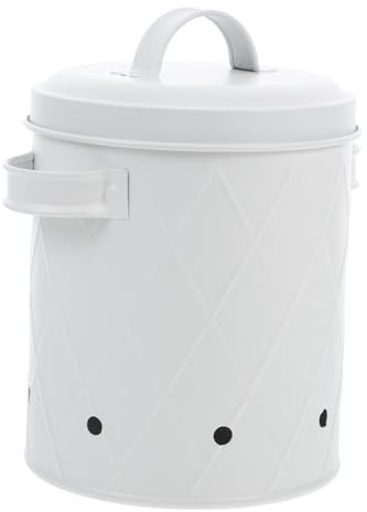 COLLBATH Metal Vegetable Storage Bin Ventilation Holes for Onion Potato and Garlic, Medium White Wire Mesh Kitchen Organizer, Rustic Pantry Keeper for Fresh Food Storage