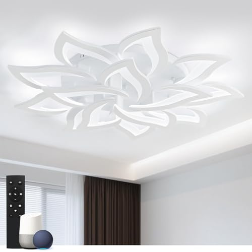 Smart LED Deckenleuchte, Alexa Google Home Deckenlampe Dimmbar mit Fernbedienung Farbwechsel, Matter Schlafzimmer Wohnzimmerlampe Deckenbeleuchtung 14 heads Ø100cm