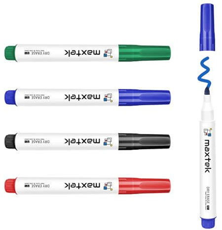 maxtek Whiteboard Marker, White Board Stifte Abwischbar Rundspitze 2 mm Linien, Folienstift Abwischbar, Geruchsarm, Whiteboard Zubehör Dry Erase Marker für Schule, Büro, Zuhause, 4 Stück