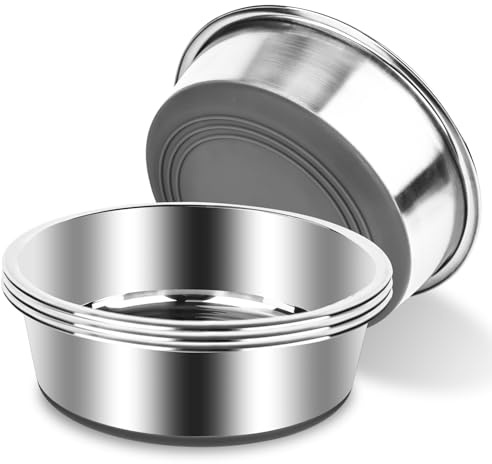 bssmmai 4 Stück Hundenapf Edelstahl, Hundenapf rutschfest mit Silikonboden, Hundenäpfe für Futter und Wasser, Hundeschüssel für Kleine Mittlere Große Hunde, Fressnapf Hund Metall, Dog Bowl (900ML)