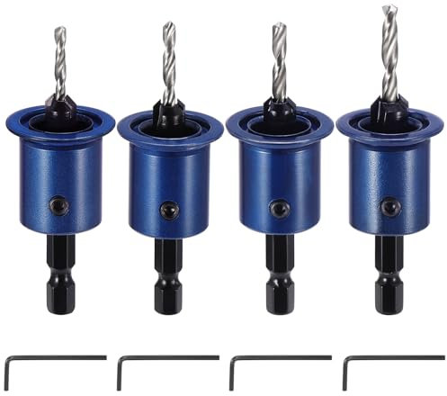 Faankiton 4PCS Hex Shank Countersink Drill Bit Set, Woodworking Countersink Drill Bits with Depth Stop, Woodworking Chamfer Counter Replaceable Drill Bits, HSS Reamer Chamfer Countersink Tool