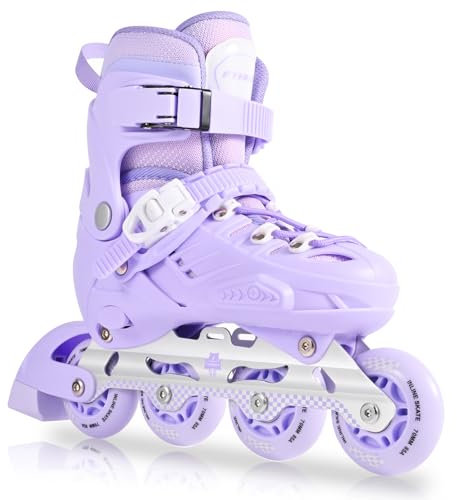 MGYZM Kinder-Inliner für Mädchen Größen verstellbar | Stabiler Aluminium-Rahmen & Stoßfester Schuh | Für Kinder, Erwachsene Mädchen und Jungen | Rollschuhe für Drinnen und Draußen, Violett (L)