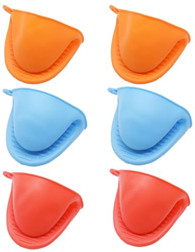 3 Paar Mini-Ofenhandschuhe,Ofenhandschuh aus dickem Silikon, Hitzebeständig,Silikon Handschuhe Backofen,perfekt zum Kochen, BBQ, Grillen (Blau + rot+ Orange)