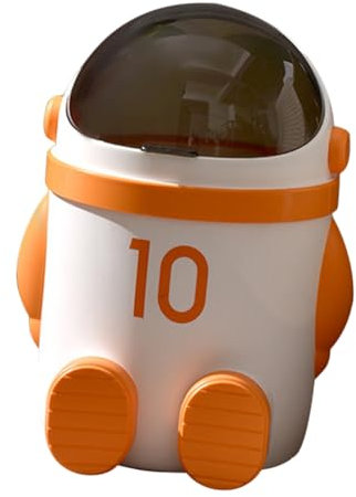 Cabilock Poubelle Ménagère avec Couvercle Motif Astronaute, Plastique Robuste, Taille Moyenne, Poubelle Domestique Pratique, la Cuisine et Salle de Bain, Bac de Rangement Design Orange