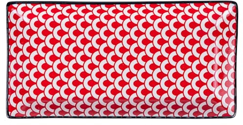 Set 6 Piattino rettangolare in gres 24x12 cm, decoro geometrico, Confusion