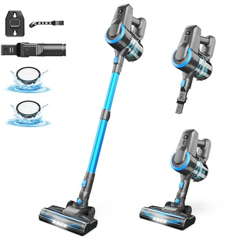 Aspirateur Balai sans Fil, 28kPa Aspirateur sans Fil, 6 en 1 Aspirateur Puissant Aspirateur sans Fil Puissant 55 Minutes d'Autonomie, Brosse LED, Aspirateur Balai pour Tapis Sols Poils d'animaux
