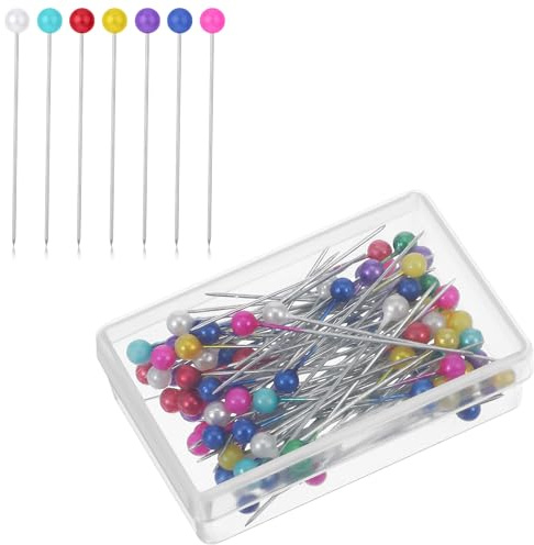 100 Stück Stecknadeln mit Kopf, weiße Perlennadeln mit rundem Kunstperlenkopf, weißer gerader Kopf, Nadeln Nähen zum Basteln, Nähen, Säumen, Handwerk, Komponenten, Dekoration (Farbe)