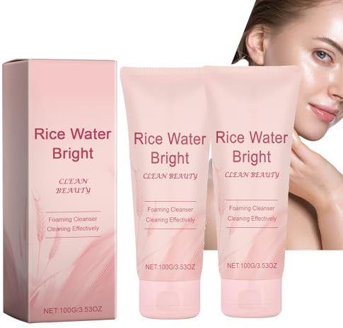 Rice Foaming Faced Cleanser für Frauen Männer, Sanftes Gesichtswasser für alle Hauttypen, mit Reisextrakt Glycerin - Tiefenreinigung der Poren, Ölkontrolle, feuchtigkeitsspendender Make (2PCS)