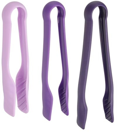 sourcing map 3 Pcs Toaster Tongs, 6/8/10 Inch Kitchen Serving Tongs Bread Salad Clip Heat Resistant Food Clamps for Cooking Baking BBQ Buffet Tools, Purple