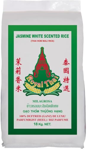 Royal Thai Rice Jasmin Duftreis Langkorn 18 kg – Premium Qualität aus Thailand, 100% Naturreis | Ideal für Wok-Gerichte, asiatische Küche & Beilagen mit Kajal Sticker