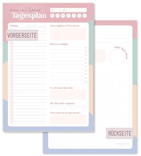 Häfft Achtsamkeits-Tagesplaner A5 Block für Me-Time Color Waves | Für ruhige Tagesplanung: 50 Blatt mit 100g/m²-Papier, Zeitplan 6-20 Uhr, To-dos, Affirmationen & Notizfläche