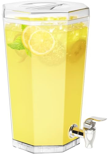 Lifewit 4L Drinks Dispenser with Tap, Juice Jar Containers with Lid for Party Fridge, BPA Free Plastic Ice Beverage for Cocktail, Lemonade, Soda, Tea, Water 27 x 16 cm/10x6