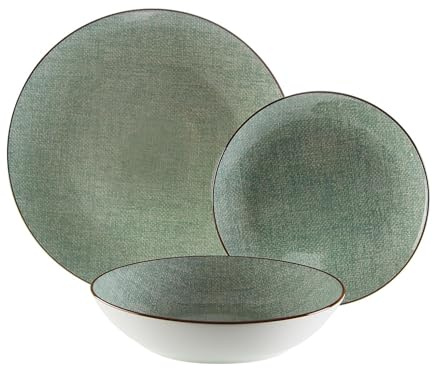 Versa Vajilla 18 Piezas Tela, Estilo Moderno, 3x26,5x26,5 cm, Porcelana, Verde
