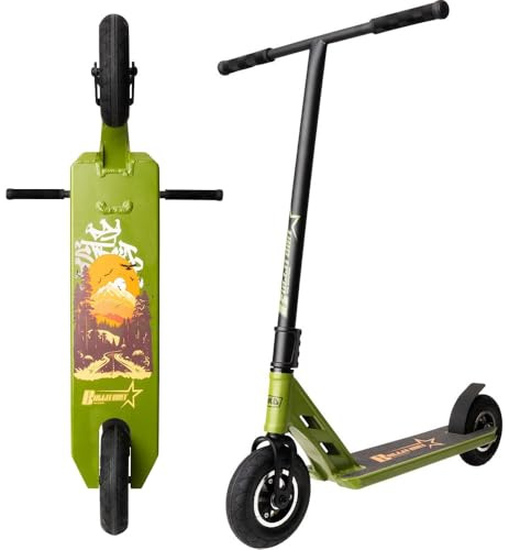 NKD Trottinette Stunt Bullit Dirt | Roues gonflables 200 mm | Aluminium 6061 Durable | Conçue pour Durer | Roulements ABEC-9 | Guidon Rotatif à 360° (Vert, 100 cm)