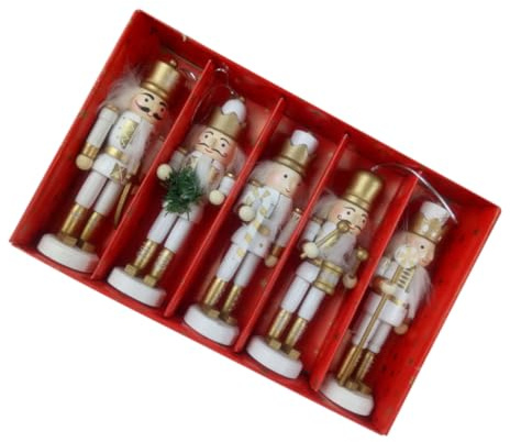 TOYANDONA 5 Pezzi Marionetta Schiaccianoci in Legno Bianco Platino Decorazioni Natalizie da Appendere Ciondoli Pupazzo Schiaccianoci per Albero e Decorazione Casa