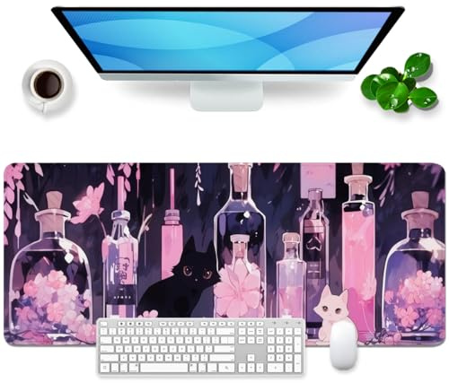 Kawai musmatta katt xl gaming musmatta rosa stor musmatta desk pad kvinnor skrivbordsmatta kontorstillbehör söt skrivbordsunderlägg 80 x 30 cm (katt – 2)
