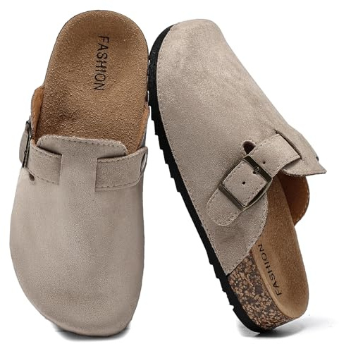 Mules et Sabot Enfant Garçon Fille Liège Boucle Réglable Antidérapantes | en Cuir Chaussons Fermés Plates Confortables Sandales Clog Pantoufles avec Semelles en Liège pour Extérieur et Jardin